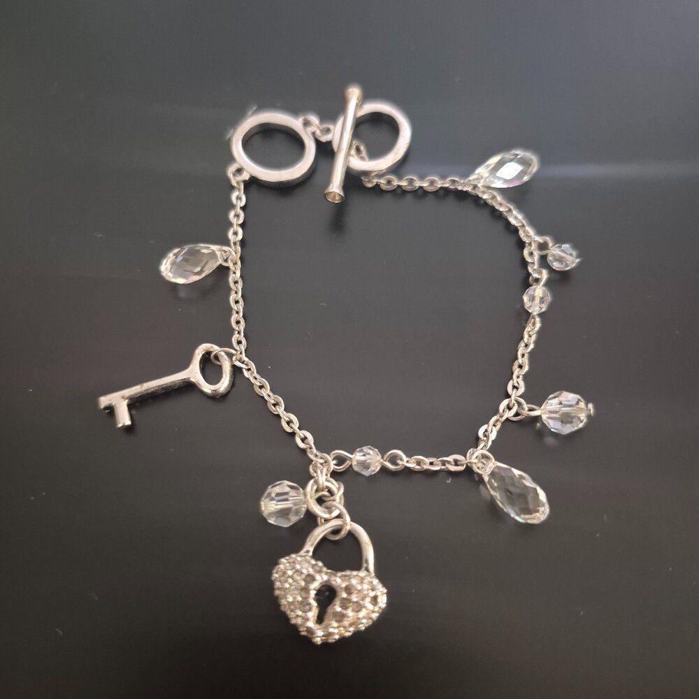 Swarovski Silver Bracelet with Heart Lock and Key Charms